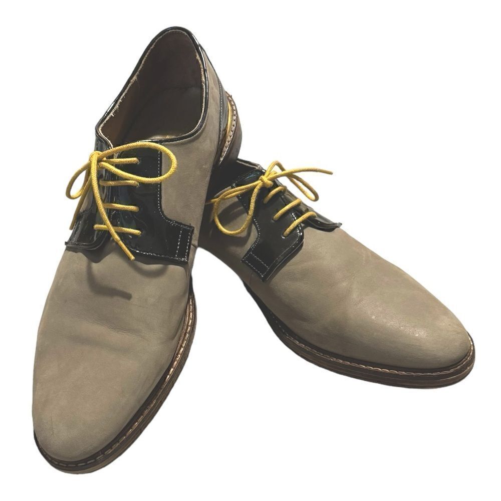 House of Hounds Men’s Lace-Up Oxford Tan Nubuck w/Brn Patent Leather Accents 11